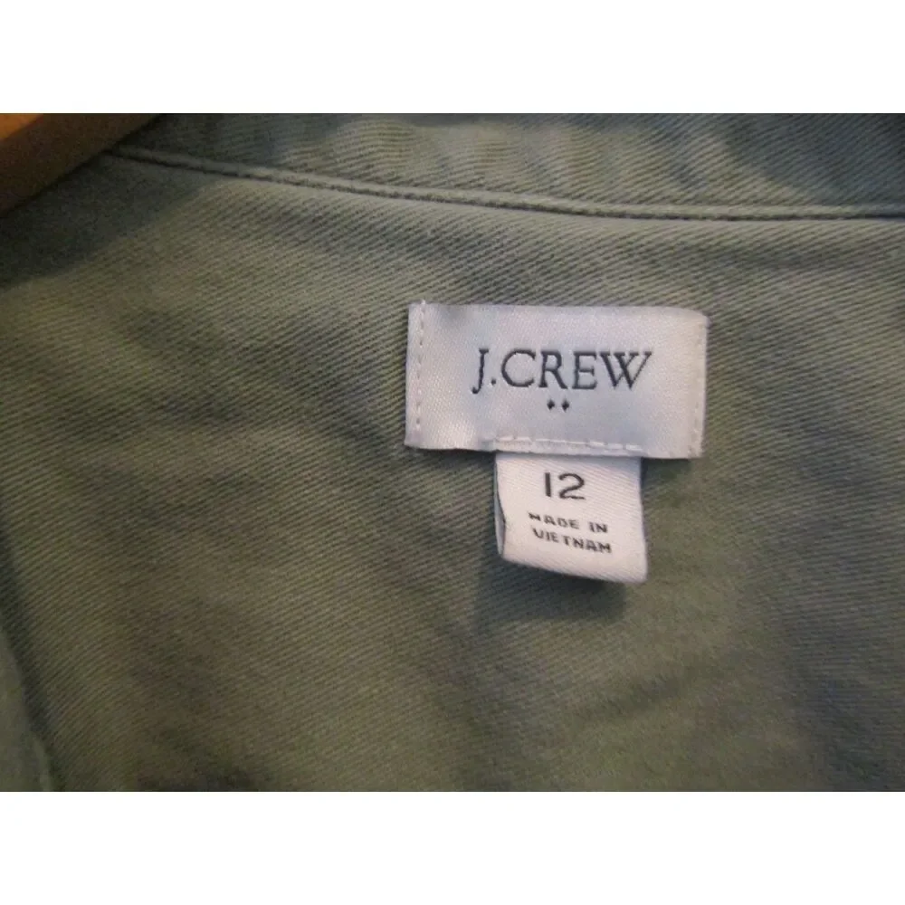 J Crew Utility Jumpsuit Womens 12 Green Belted Button Front Long Sleeve Boiler